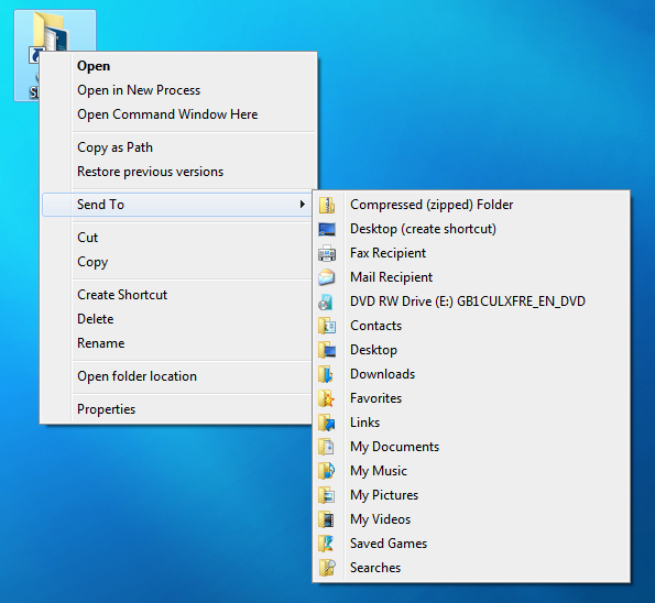 Расширенное меню "Отправить" в Windows 7